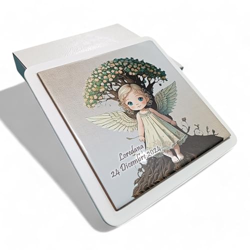 OGGETTANDO Sottopentola Quadretto Albero della Vita Ceramica Angelo PERSONALIZZABILE scatola Bomboniera, Nascita, Matrimonio, Battesimo, Comunione, Laurea, Cresima,18/25/50 anni (22x22)