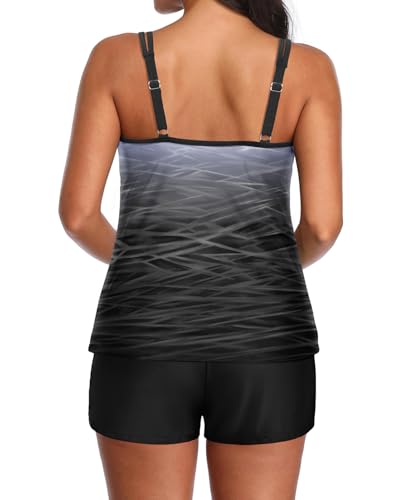 Image of Tempt Me Two Piece Tankini Swimsuits for Women Tummy Control Bathing Suit with Shorts Athletic Two Side Pockets Swimwear