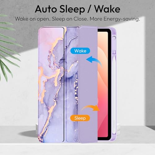 Image of Robustrion Cover Case for Samsung Galaxy Tab S11 11 inch Cover with [S-Pen Holder], Hybrid Flip Cover Case for Samsung S11 Tablet 11 inch with Transparent Back [Auto Sleep Wake] - Marble Lilac