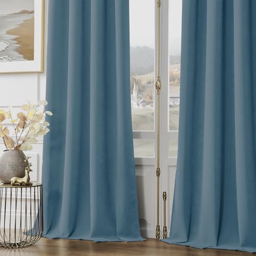 Image of Joydeco Greyish Blue Velvet Curtains 90 Inch Curtains 2 Panels Set, Thermal Insulated Room Darkening Curtains for Bedroom Living Room, Super Soft Heavy Duty Luxury Curtains Rod Pocket, 52W x 90L