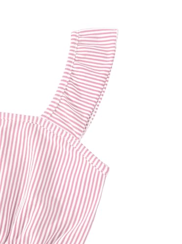 Image of Girl's Summer Clothing Sets Knit Ruffle Striped T-Shirt and Shorts 2 Piece Outfits