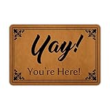 Front Door Mat Entrance Floor Mat Yay You're Here Funny Doormat Decorative Indoor Outdoor Doormat,...