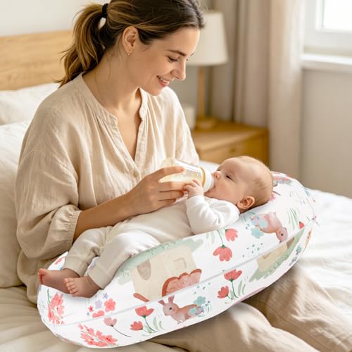 Image of TANOFAR Nursing Pillow Cover, Stretchy Removable Breastfeeding Pillow Cover, Ultra Soft Snug Fits On Newborn Feeding Pillow Case for Baby Girls, Farm