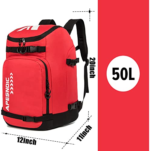 AIRTTUZ Ski Boot Bag - Ski and Snowboard Boots Backpack,Excellent for Travel with Waterproof Exterior & Bottom - for Men, Women and Youth. (RED)