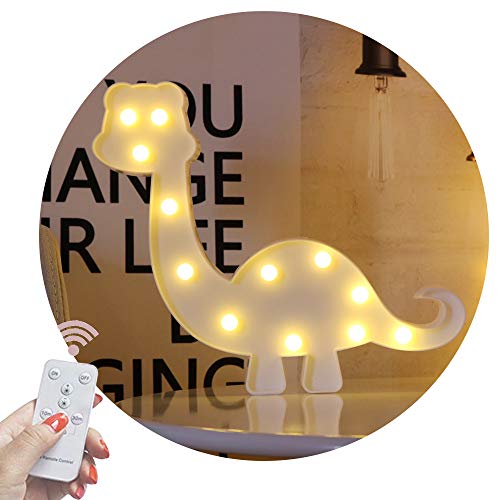 Obrecis Light Up Dinosaur Marquee Sign, Night Lights with Remote Control Timer Dimmable Dinosaur Decor for Children Gift Bedroom Baby Nursery Lamp (RC White Dinosaur)