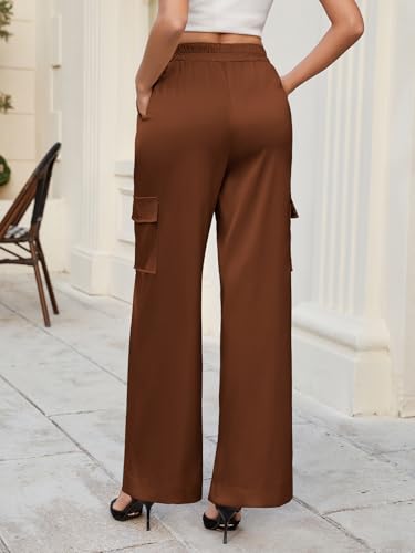 Image of ZAFUL Womens Satin Pants Wide Leg High Waisted Cargo Pants Silky Dressy Casual Slack Trousers