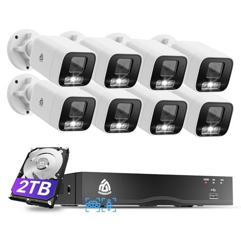 4K Kit Cámaras de Vigilancia PoE, 8X 8MP Cámaras IP de Vigilancia Exterior, 8CH NVR con 2TB HDD para Grabación 24/7, Detección de Persona/Vehículo, Visión Nocturna en Color, Audio Bidireccional
