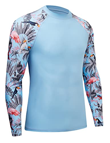 MOCOLY Herren UV Schutz Surf Shirt Wasserdicht Rashguard Schnelltrocknend Badeshirt Langarm Compression Shirt Funktionsshirt zum Schwimmen Surfen Segeln BJJ Sport Wandern Outdoor Blau M