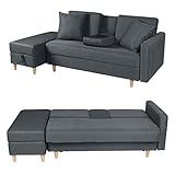 Greenfamily ソファー 3人掛け ソファベッド 収納付 オットマン付 レイアウト自由 ｌ字型ソファー 肘付き クッション付 ローソファーとして ファブリック おしゃれ 北欧 (ダークグレー)