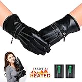 Kamlif Heated Gloves for Women, Black, Skiing, Outdoor Activities, Waterproof, Thermal, Touch Screen Support, One Size
