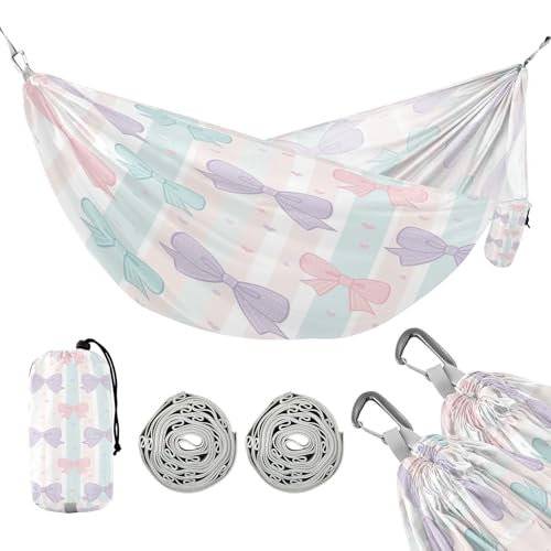 ATTX Teal Bows Camping Hammock - Lightweight & Portable Hammocks, Heavy Duty 330lbs Capacity for Indoor, Hiking, Backpacking, Travel, Backyard, Beach#211