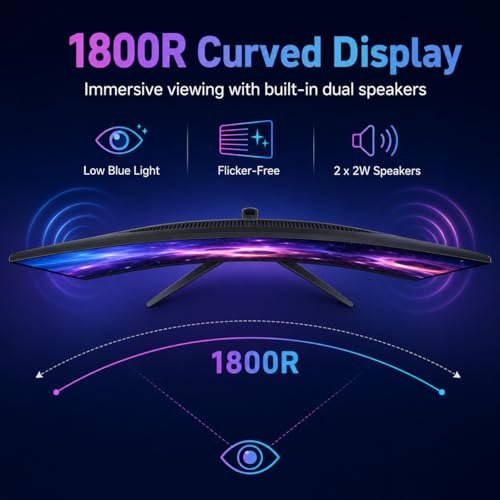 Image of 24 Inch Curved Gaming Monitor, FHD 1080P 120Hz Computer Monitor with 3ms MPRT, AMD FreeSync Compatible, 1800R Curved Screen, Built-in Speakers, HDMI & DisplayPort, VESA Mount