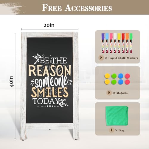 Image of Double-Sided Magnetic 40 inch x 20 inch White Chalk Board Sign Board | Wooden A-Frame Sign, Sandwich Board Signs Outdoor, Chalkboard Easel, Menu Board for Restaurant, Business or Wedding
