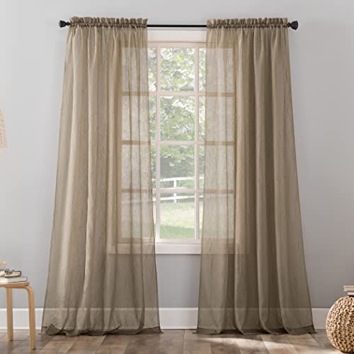 No. 918 Erica Crushed Texture Sheer Voile Curtain Panel, 51" x 84", Taupe Brown, W 51" x L 84" (1 Panels)