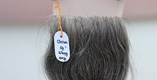 4x4 Closure 14" Salt & Pepper/Natural Gray Transparent Lace Hand Made