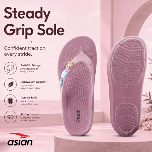 Image of ASIAN Indigo-35 Flip Flops for Women | Doctor Soft Cushion Sole, Lightweight Comfort, Cute Floral Design, Anti-Slip Grip, Ideal for Daily Uses & Travel