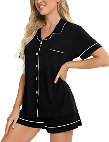 Image of SWOMOG Womens Button Down Pajamas Set Short Sleeve Sleepwear Bride Soft Pj Lounge Sets XS-3XL