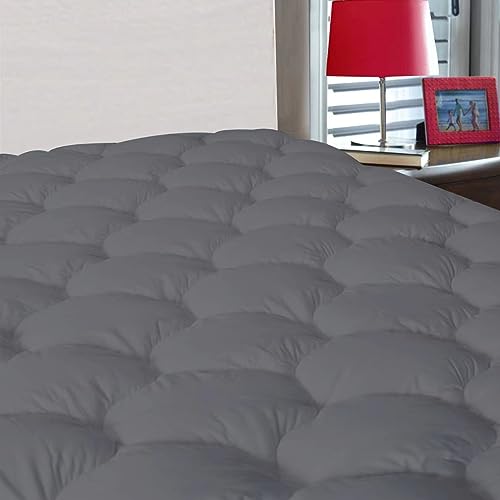 JURLYNE Mattress Pad Twin Size, Quilted Fitted Mattress Cover, Pillow Top with Fluffy Breathable 5D & 7D Spiral Fiber Filling, Cooling Mattress Topper Cover, Protector, Grey