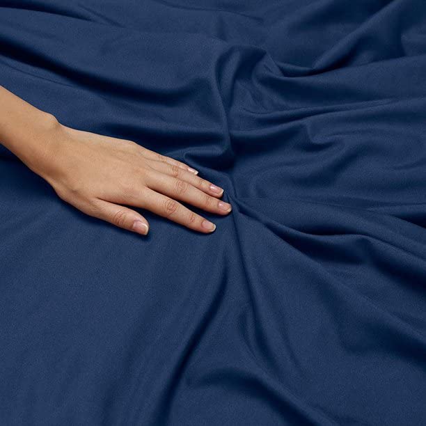 Image of BEVI - Home Premium Solid Plain Single Bedsheet with 1 Pillow Cover 300 TC Microfiber for Single Bed | Size (60 inch x 90 inch) Navy Blue