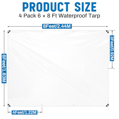 Image of 4 Pcs 6x8 ft Clear Tarp with Grommets Heavy Duty Transparent Tarp Waterproof 8mil Green House Cover with Rope for Plant Garden Patio Chicken Coop Porch (Classic Style)