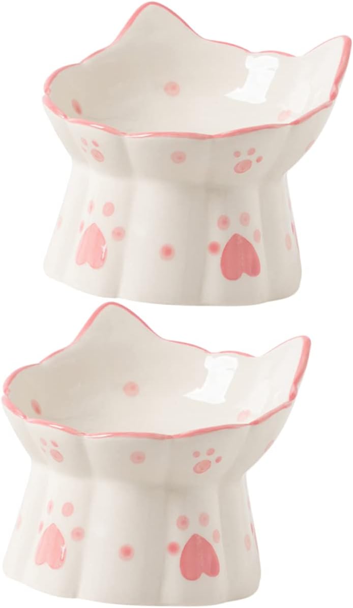 Sosoport 2pcs Elevated Ceramic Cat Bowl Tilted Neck Protection Feeder for Cats Dogs Easy Clean Non-Slip Design for Food Water Durable and Stylish Pet Feeding