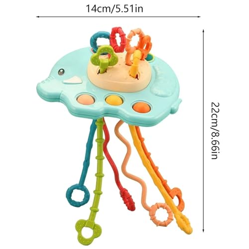 Kidology Pull String for Babies Teething Strings Sensory Montessori Toys Baby Girl,Travel Toy for 6+Months Boy Food Grade Silicone Fine Motor Skills Toy for Toddlers (Elephant Design 2)