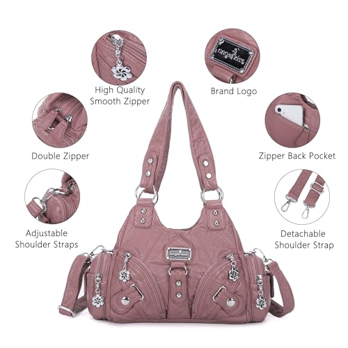 Image of Angel Kiss Purses for Women Small Hobo Shoulder Bags Vagen Leather Multi-Pocket Tote Bag with Zipper