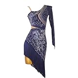 GerRiT Embroidery Latin Dance Dresses Ballroom Performance Dance Costumes Cha Cha Dancewear Professional Salsa Dance Dress,Navy Blue,L