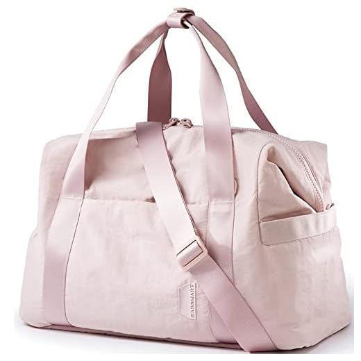 Weekender Bags for Women, BAGSMART Duffle Bag for Travel Duffel Bags, Carry on Overnight Bag,Gym Bag with Trolley Sleeve,USB Charging Port, Pink-Medium