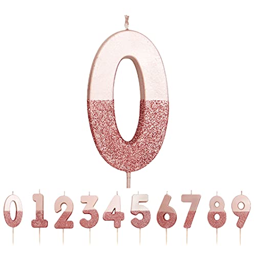 Talking Tables- Bougie numéro 0 de Paillettes d'or Rose | Décoration de gâteau de qualité supérieure | Jolie, Scintillante pour Les Enfants, Adultes, fête, Anniversaire, Jalon, Rosegold