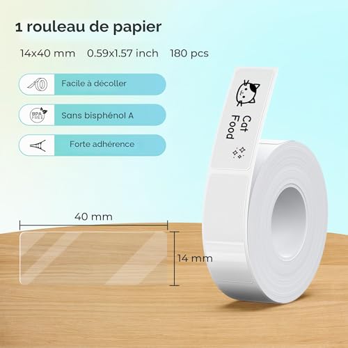 Nelko Étiquettes P21, 15x40mm, Thermique, 180 pcs, Transparent – vue 2