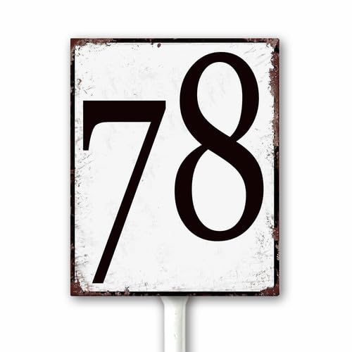 Aluminum Number Sign 78 Metal Numbered Yard Sign With Stake Outdoor for Tennis Court, Parking Lots, Floor, Dock, Court, Aisle, Field, Farm 18x22 CM High Visibility Rust Free (Retro White) — image 1