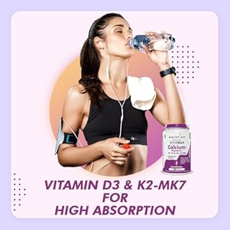 HealthyHey Nutrition Calcium And Vitamin D3 Capsules | Calcium Capsules For Women & Men | Calcium Magnesium Supplements with Vitamin D3 + K2 MK7 - Bone Health & Joint Support (120 Capsules | 100% Veg)