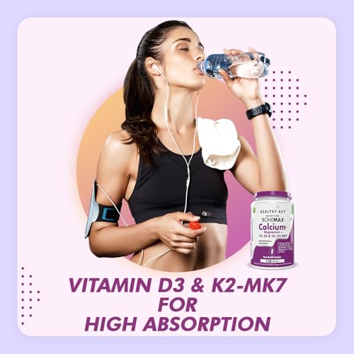 HealthyHey Nutrition Calcium And Vitamin D3 Capsules | Calcium Capsules For Women & Men | Calcium Magnesium Supplements with Vitamin D3 + K2 MK7 - Bone Health & Joint Support (120 Capsules | 100% Veg)