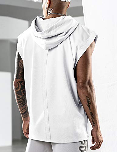 Lomon Canotte da uomo Canotte con cappuccio Camicia da palestra senza maniche tinta unita Running Athletic Sports Muscolo Bodybuilding Magliette.., bianco, L