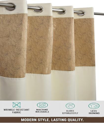 Image of IVAZA Dual-Tone Design 100% Complete Blackout Curtains - Room Darkening Curtain for Long Door -, Heavy Blackout, Thermal Insulation Curtains,Black Out Curtains 10 feet Long Set of 2 Beige