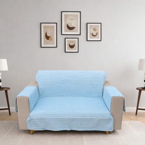 Image of Homerz Premium 2 Seater Quilted Reversible Sofa Cover Mat with Pocket Arms | Polyester Blend 350 GSM Full Coverage & Back Belt for Stability | Washable Furniture Protector (Solara, 2 Seater)