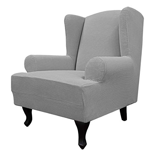 Image of Easy-Going Stretch Large Wingback Chair Sofa Slipcover Light Gray | 1-Piece Sofa Cover Furniture Protector Couch Soft with Bottom, Spandex Jacquard