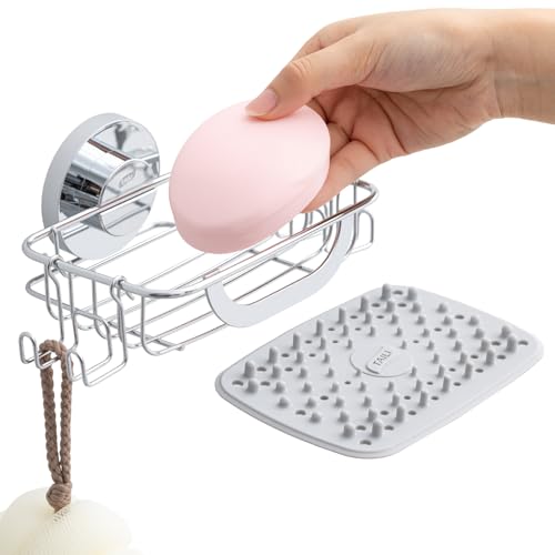 Image of TAILI Soap Dish, Bar Soap Holder Suction Cup, Stainless Steel Sponge Holder