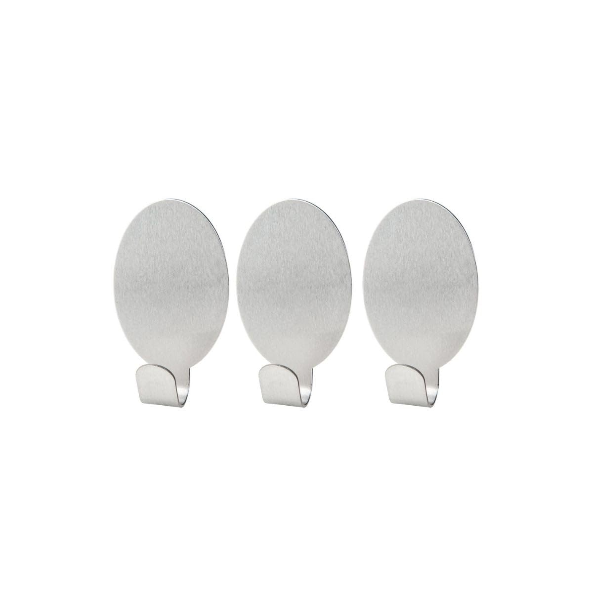 Fackelmann Adhesive Hooks Set Ellipse 1x1,5in 3 Pieces of Stainless Steel, Silver