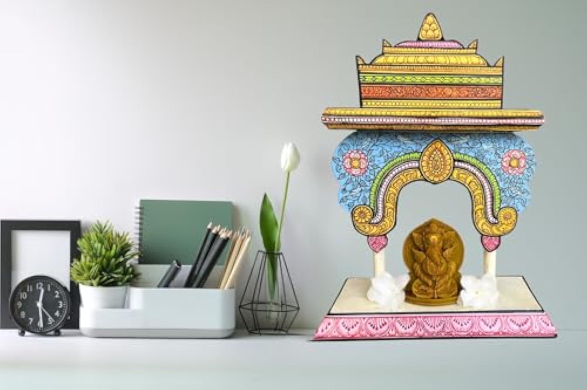 Handcrafted Pattachitra Wooden Small Temple, Pooja Stand