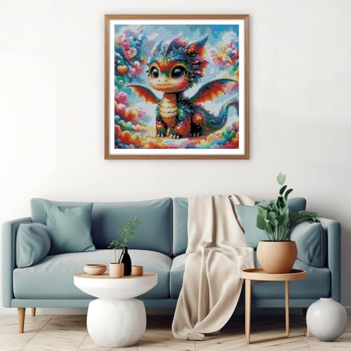 Image of MYBISYMQQ Cute Rainbow Dragon Cross Stitch Kits for Adults, Stamped Cross Stitch Kits for Beginner，DIY Needlepoint Embroidery Patterns Kits Embroidery Patterns for Home Wall Decor 13.7x13.7 inches