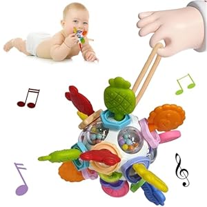 Kidology Baby Teether Silicone Ball Toy for 6-12 Months Babies, Multiple Sensory Teething Ball, Infant Rattles Developmental Toys Gifts for 1 2 Year Old Boys Girls, teether Toys for Babies, Toddlers