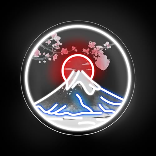 Image of Spring Fuji Mountain Neon Sign, Japanese Mountain Led Light, Sunset Decor Wall, Landscape Neon Sign, Fuji Wall Decoration, Mountain Sign, 14 inchx14 inch