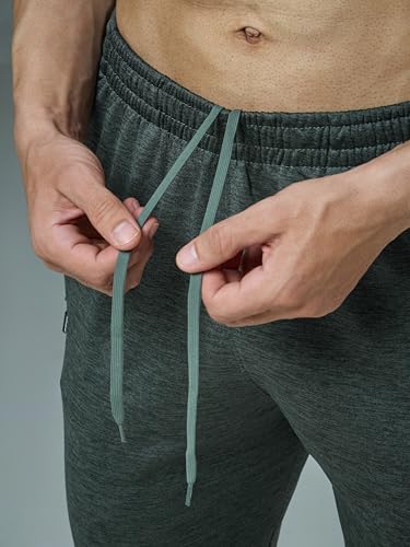 Image of TECHNOSPORT Men's Melange Slim Fit Techno Dry Trackpants Drawstring 2-Pocket Polyester Joggers for Gym Running Workout UPF50+ Anti Odour