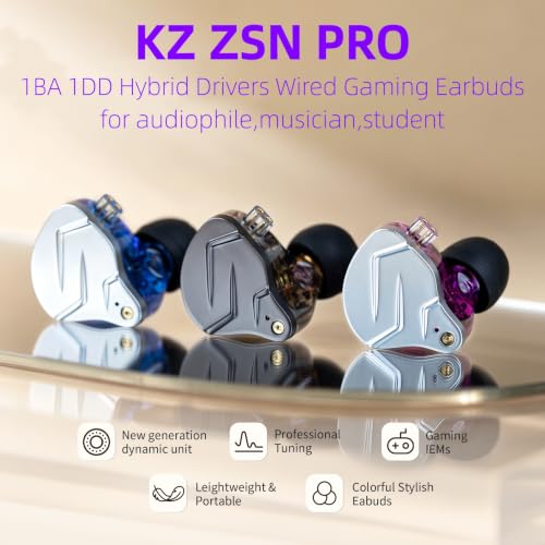 Image of KZ ZSN Pro in Ear Monitor Headphones, 1BA 1DD Hybrid Driver Wired Gaming Earbuds, Deep Bass Sound Wired Ear Buds, HiFi IEM for Gaming Music Video Calling Singer Musician Drummer DJ (with mic, Blue)
