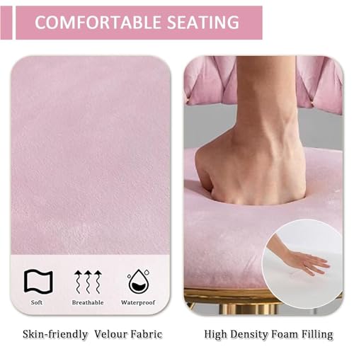 Butacos de Bar Ajustables con Espaldar y Reposapiés, Tapizados en Terciopelo, Patas y Base Metálicas Doradas, Silla Giratoria 360° para Comedor o Pub, Rosa miniatura 4
