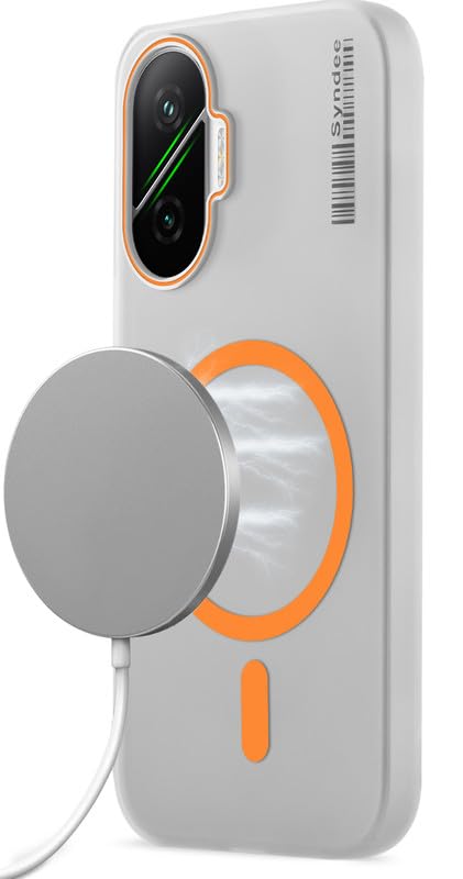Image of Mr. Case Back Cover for Poco F7 5G Elegant Frosted White Translucent Back Only Compatible with Wireless Magnetic Accessories | Anti-Scratch Shockproof Phone Case - Orange