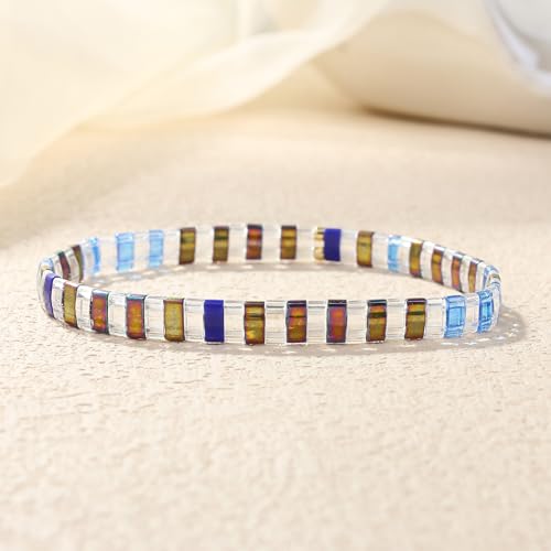 Image of KELITCH Women Stretch Bracelets Mixed Tila Seed Beaded Bracelets Lucky Jewelry for Women Lovers
