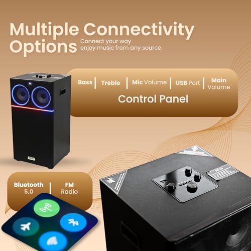 AKAI UltraBoom-100 Bluetooth Party Speaker 100 Watts|High Bass Sound|Wireless Mic Karaoke System| LED Lights|Home Theater Music... - Image 4